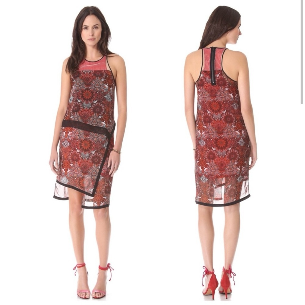Helmut Lang Mandala Multiprint Asymmetrical Chiffon Dress. Size 2